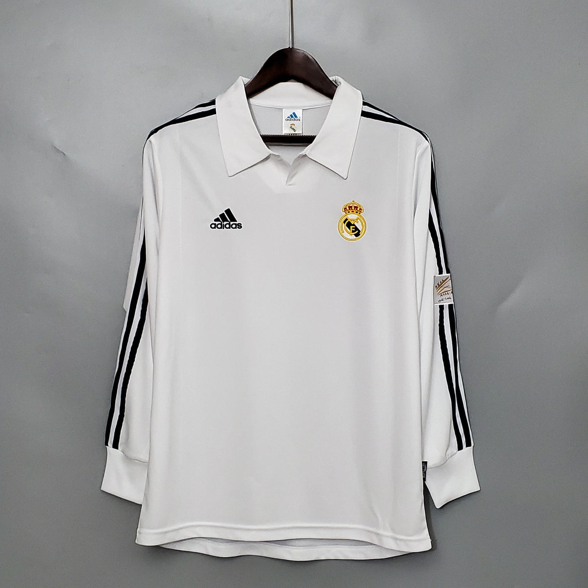 Camisola Real Madrid Titular 2002 - Versão Retro Manga Comprida