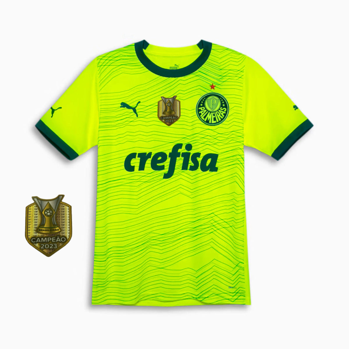 Camisola Palmeiras Home 23/24 - Puma Adepto Masculina com Patch de atual Campeão Brasileiro 2023