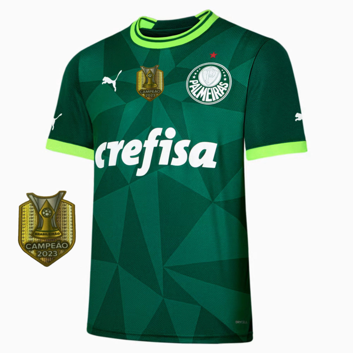Camisola Palmeiras Home 23/24 - Puma Adepto Masculina com Patch de atual Campeão Brasileiro 2023
