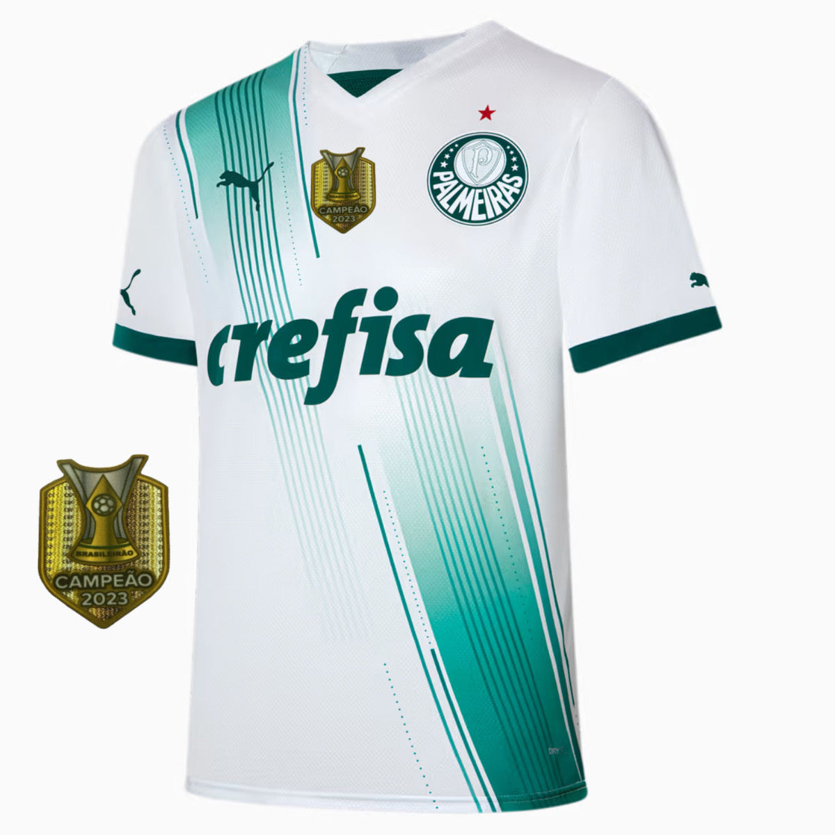 Camisola Palmeiras Home 23/24 - Puma Adepto Masculina com Patch de atual Campeão Brasileiro 2023
